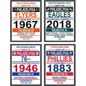 Philadelphia Sports Poster, Phillies Wall Decor, Philadelphia Phillies, Philidelphia Eagles Posters, 76ers Poster, Philadelphia Flyers Wall Decor - Phillies Wall Art - Unframed Set of 4 (11x14")