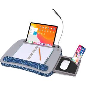 مكتب لاب توب فاخر من بيردروك هوم مع وسادة وسادة ومسند للمعصم | ضوء USB ولوحة الماوس | يناسب أجهزة الكمبيوتر المحمولة حتى 15 بوصة | الأجهزة اللوحية حتى 9.6 بوصة | نمط Tiedye Sunburst الأزرق | ملحقات حامل الكمبيوتر المحمول in Saudi Arabia