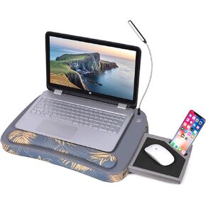BIRDROCK HOME Deluxe Lap Desk with Pillow Cushion and Wrist Rest | USB Light and Mouse Pad | Fits Laptops Up to 15" | Tablets Up to 9.6" | Tropical Grey Pattern | Laptop Stand Accessories
