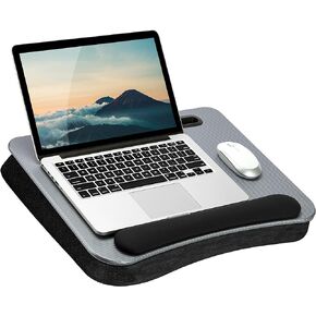 LAPGEAR Memory Foam Lap Desk with Wrist Rest and Media Slot - Large - Silver Carbon - Fits up to 17.3 Inch Laptops and Most Tablets - Style No. 91365