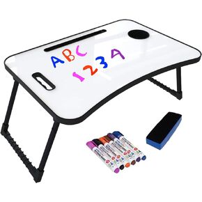 Lap Desk Dry Erase White Board Foldable Writable Table for Eco-Friendly Art Activity Play Homework for Kids and Adults (6 Markers, 1 Eraser)