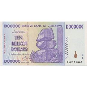 Zimbabwe 10 Billion Dollars 2008, World inflation record, currency banknotes P85 by RBZ