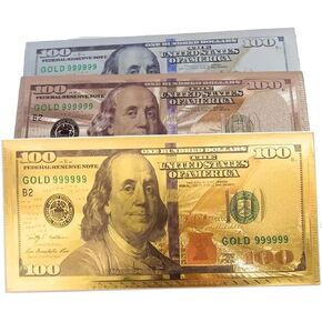 10 × 100 دولار أمريكي، مغلف، بطاقة نقود، هدية، غلاف من الأوراق النقدية المطلية برقائق الذهب (ذهبي)