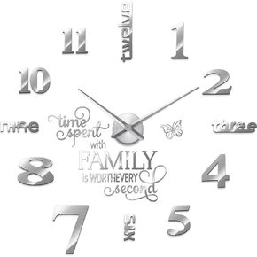 Junkin 3D Large Frameless DIY Wall Clock,Modern Decor Family Quote Wall Stickers Clock kit for Home Living Room Bedroom Office Wall Decorations Adjustable Size (Black)