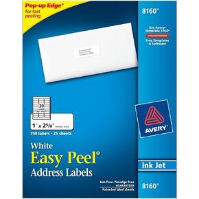 Avery 8160 Inkjet Address Labels - 1 x 2-5/8" - White - 750 ct. pack of 4