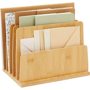 Paper Junkie Bamboo Wooden Mail Holder, File Sorter for Letter and Folder Document Storage, Envelope Organizer with 5 Slots for Office Desk, Countertop, Home Organization (10x7 in)