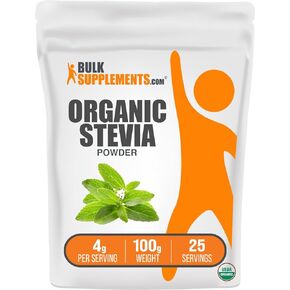 BulkSupplements.com Organic Stevia Leaf Powder - Pure Stevia Sweetener, Zero Calorie Sweetener - Sugar Substitutes for Baking & Smoothies - Pure & Gluten Free, 4g per Serving, 500g (1.1 lbs)