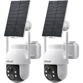 ieGeek Solar Camera Outdoor Wireless, 2K WiFi Cameras for Home Security System, Battery Powered Surveillance Cam with 360°PTZ Color Night Vision, PIR Motion Sensor, Compatible with Alexa (Grey,2 Pack) in Kuwait
