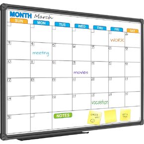 JILoffice Dry Erase Calendar Whiteboard - Magnetic White Board Calendar Monthly 36 X 24 Inch, 2 Pack, Black Aluminium Frame Wall Mounted Board for Office Home and School