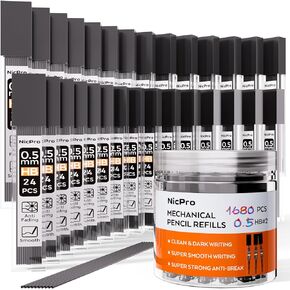 Nicpro 1680 PCS Lead Refills 0.5mm HB #2 Break Resistant Mechanical Pencil Refills 0.5 mm, 24 Pack Per Tube, 70 Tubes-Come with Storage Box