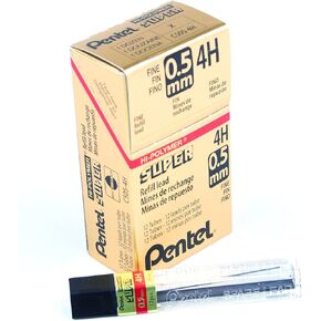 Pentel Super Hi-Polymer Lead Refill, 0.5mm, Fine, 4H, 144 Pieces of Lead (C505-4H),Gray