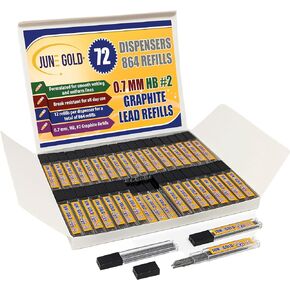 June Gold 864 Pieces, 0.7 mm HB #2 Lead Refills, 72 Dispensers, 12 Pieces Per Dispenser, Medium Thickness, Break Resistant Lead/Graphite
