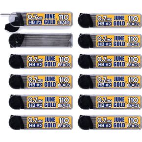 June Gold 960 Pieces, 0.9 mm HB #2 Lead Refills, 12 Dispensers, 80 Pieces Per Dispenser, Bold Thickness, Break Resistant Lead/Graphite