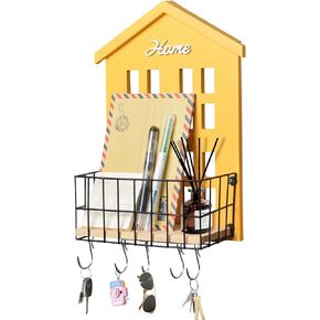 wishacc Mail Organizer Wall Mount with Key Hooks, Wooden Hanging Mail Sorter Farmhouse Key Holder for Wall Decoration, Wall File and Magazines Bill Letter Holder (Grey)