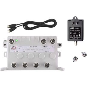 Reliable Cable 5-Port Cable TV Modem Splitter Signal Booster/Amplifier Kit with Active Return Zero Signal Loss, Bypass Port, Connect up to 5 Devices, Power Cable and 2 F59 Terminators PCT-VC-5UN