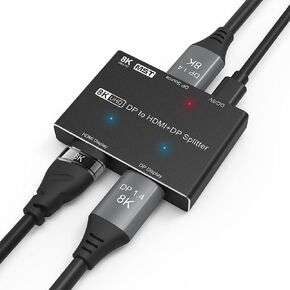 DisplayPort to DisplayPort HDMI-Compatible Splitter Adapter MST SST Mode 8K@30Hz 4K@120Hz 1 in 2 Out Directional DP1.4 Splitter Dual Monitor for DP and HD Multi Screen simultaneous displays
