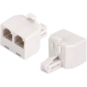 Phone line Splitter, RJ11 Wall Plate Male Plug to Dual RJ11 Female Socket Adapter 2 Pack - White