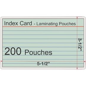 Index Card Laminating Pouches, 5 Mil Index Card Pouches, Heat Sealing Laminating Pouches, Thermal Pouches - 5-1/2" x 3-1/2" - 25 Pouches
