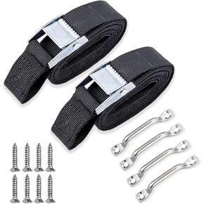 78'' Battery Tie Down Strap, Battery Box Hold-Down Strap for Gas Fuel Heavy Duty Battery Box with Stainless Steel Cam Buckle, Stainless Steel 316 Deck Loop Mounts,16 SS Screws