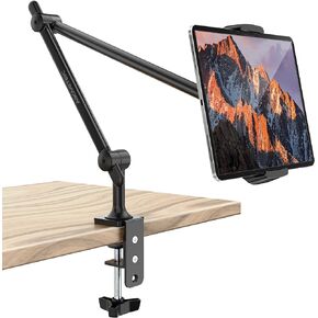 AboveTEK Premium Tablet Stand Holder, Aluminum Adjustable iPad Arm Clamp Mount for Desk & Bed with 360° Rotation, Overhead Compatible with 4.5"-13.5" iPad Pro/Air/Mini, iPhone, Galaxy Tab- Black