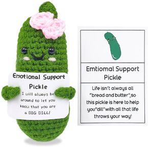 Emotional Support Pickle,Funny Positive Pickle with Emotional Support Card,Cute Knitted Crochet Dolls Soft Plush for Friend Gifts (Pickle)