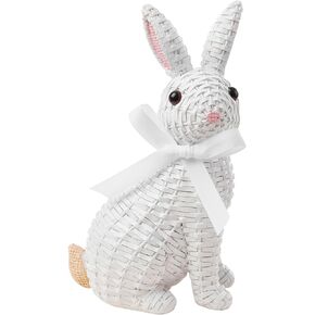Rattan Rabbit Woven Rabbit Bow Resin Ornaments for Home Courtyard Lawn Tabletop and Easter Decoration to Enhance The Easter Atmosphere Preferred Easter Gifts (8.1in Brown Station)