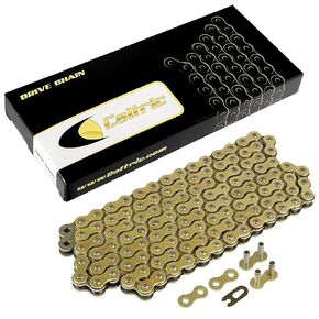 Caltric Golden 520-Pitch 120-Links Non-Oring Drive Chain Compatible with ATV/UTV/Quad/Side X Side/Motorcycle/Dirtbike/with Rivet and Clip on Master Links