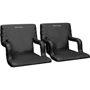 Home-Complete Chair Set of 2 Stadium Seat 2-Pack-Bleacher Cushion Set with Padded Back Support, Armrests, 6 Reclining Positions, and Portable Carry Straps, Regular - 2 Pack, Black