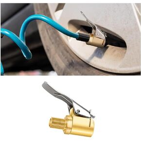 Brass Tire Air Chuck with Clip Adapter, Portable No Leakage Air Chuck, Locking Tire Inflator Thread Nozzle Adapter Compressor Pump Connect Accessories Tool for Vehicle
