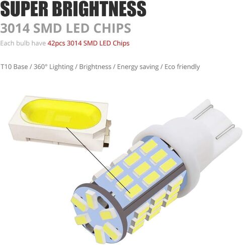 10pcs Super Bright RV Trailer 921 194 T10 3014 42-SMD 12V Car Backup Reverse LED Bulbs Width LED Lights 6000K Xenon White. in Kuwait