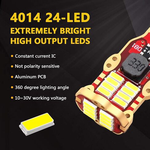 PHINLION 912 921 مصابيح إضاءة احتياطية عكسية LED 2600 لومن RV عالية الطاقة 4014 24-SMD شرائح مصغرة W16W T15 906 لمبة احتياطية لخريطة قبة أضواء صندوق السيارة، 6000K زينون أبيض in Saudi Arabia