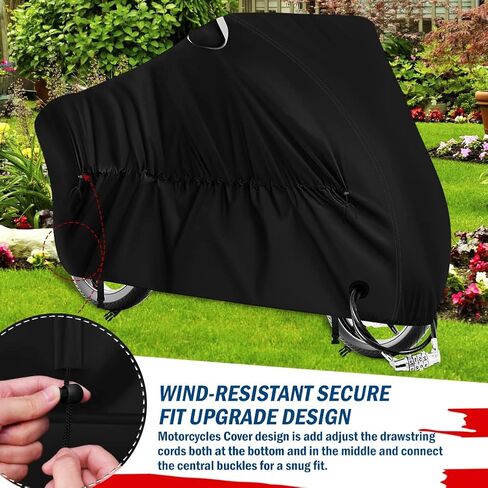 أغطية الدراجات النارية لجميع المواسم، أغطية الدراجات النارية العالمية، مقاومة للماء والشمس في الهواء الطلق، مقاومة للتمزق مع حقيبة تخزين بفتحات عاكسة للقفل، تناسب ما يصل إلى 96.5 بوصة من غطاء مركبة الدراجات النارية in Kuwait