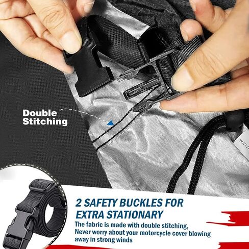 أغطية الدراجات النارية لجميع المواسم، أغطية الدراجات النارية العالمية، مقاومة للماء والشمس في الهواء الطلق، مقاومة للتمزق مع حقيبة تخزين بفتحات عاكسة للقفل، تناسب ما يصل إلى 96.5 بوصة من غطاء مركبة الدراجات النارية in Kuwait