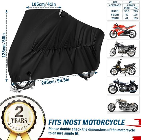 أغطية الدراجات النارية لجميع المواسم، أغطية الدراجات النارية العالمية، مقاومة للماء والشمس في الهواء الطلق، مقاومة للتمزق مع حقيبة تخزين بفتحات عاكسة للقفل، تناسب ما يصل إلى 96.5 بوصة من غطاء مركبة الدراجات النارية in Kuwait