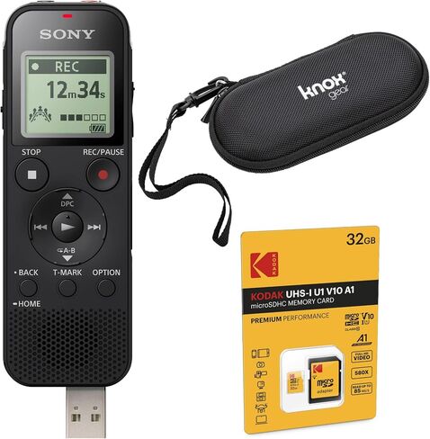 مسجل صوت رقمي ستيريو ICD-PX470 من سوني مع حزمة USB مدمجة مع بطاقة microSD سعة 32 جيجابايت وحقيبة حمل صلبة (3 عناصر) in Saudi Arabia