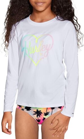 Hurley Girls' Long Sleeve Dri-Fit UPF 50+ Shirt (5-6, White) in Saudi Arabia