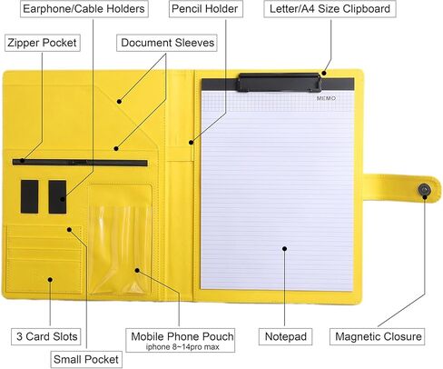 حافظة أعمال مقاس 12.8 * 9.6 بوصة، يمكن استخدام الهاتف الذكي في منظم المستندات، ومجلد ملفات المؤتمرات مع حافظة بحجم A4/Letter ومفكرة - وردي فاقع in Kuwait