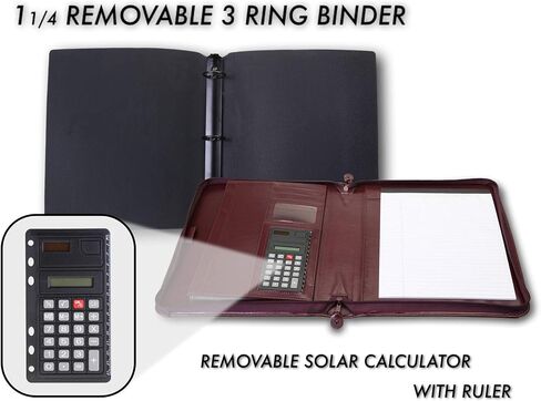 Travigo 3-Ring Business Leatherette Portfolio | Retractable Handles | Solar Calculator | Professional Business Folder Resume Document Organizer Notepad Included,S803 (Black) in Kuwait