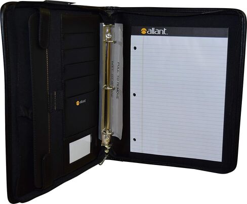 سحاب Allant حول Vynil 3 Ring Padfolio مع مقابض قابلة للسحب - أسود in Kuwait