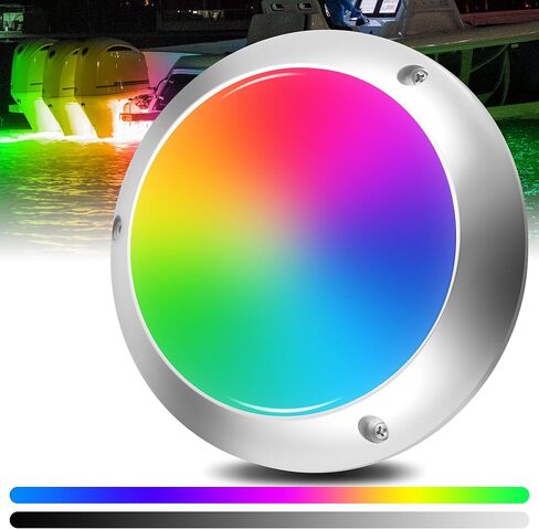 HUSUKU RS8 RGB 15000LM ضوء بحري تحت الماء للقارب، 7 بوصة، 93LED DC 12V، جسم معدني بالكامل، IP68، ضوء قارب LED متغير اللون لقارب اليخوت المستعرض لصيد الأسماك عائم in Kuwait
