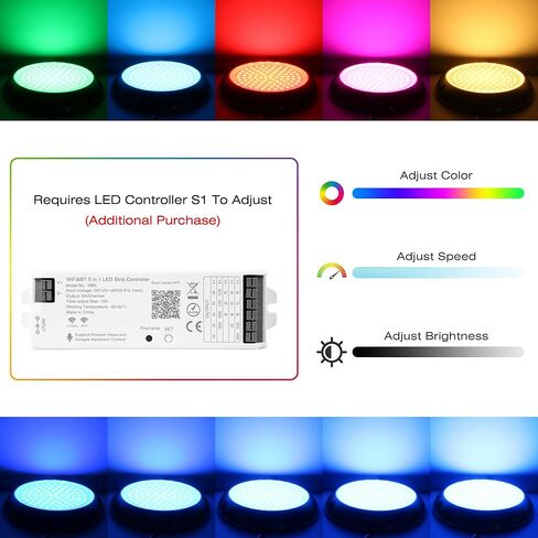 HUSUKU RS8 RGB 15000LM ضوء بحري تحت الماء للقارب، 7 بوصة، 93LED DC 12V، جسم معدني بالكامل، IP68، ضوء قارب LED متغير اللون لقارب اليخوت المستعرض لصيد الأسماك عائم in Kuwait
