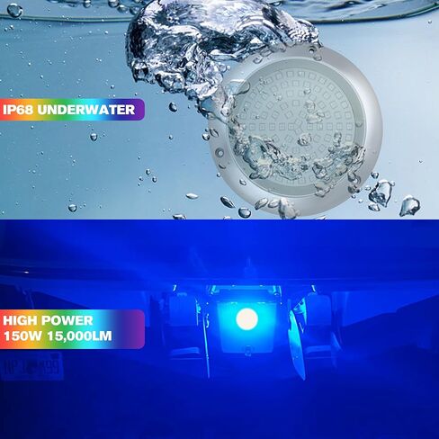 HUSUKU RS8 RGB 15000LM ضوء بحري تحت الماء للقارب، 7 بوصة، 93LED DC 12V، جسم معدني بالكامل، IP68، ضوء قارب LED متغير اللون لقارب اليخوت المستعرض لصيد الأسماك عائم in Kuwait