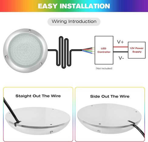 HUSUKU RS8 RGB 15000LM ضوء بحري تحت الماء للقارب، 7 بوصة، 93LED DC 12V، جسم معدني بالكامل، IP68، ضوء قارب LED متغير اللون لقارب اليخوت المستعرض لصيد الأسماك عائم in Kuwait