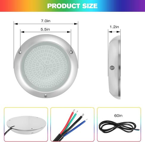 HUSUKU RS8 RGB 15000LM ضوء بحري تحت الماء للقارب، 7 بوصة، 93LED DC 12V، جسم معدني بالكامل، IP68، ضوء قارب LED متغير اللون لقارب اليخوت المستعرض لصيد الأسماك عائم in Kuwait