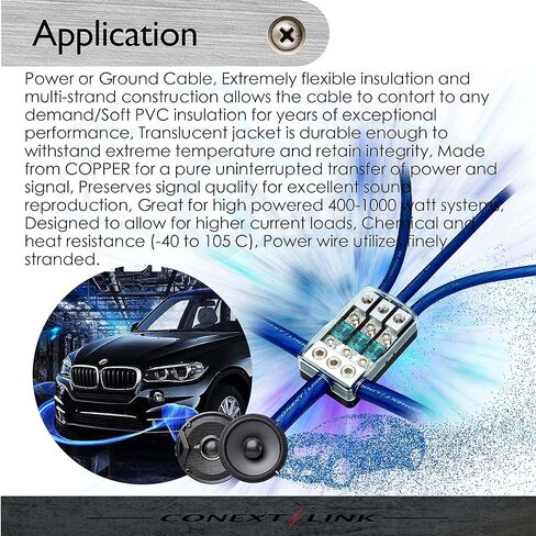 كابل طاقة البطارية Conext Link 20 FT 2 AWG GA بقياس كامل وسلك أرضي أسود ثلجي OFC نحاسي (10078) in Kuwait