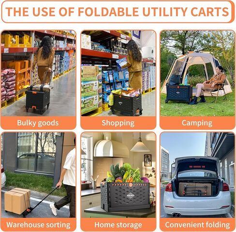 عربات المرافق الدوارة القابلة للطي مع عجلات من EULANT، عربة يد قفص قابلة للطي مع مقبض تلسكوبي، عربة تسوق قابلة للطي ذات سعة كبيرة للسفر والأمتعة المتحركة والبقالة والمكتب in Kuwait