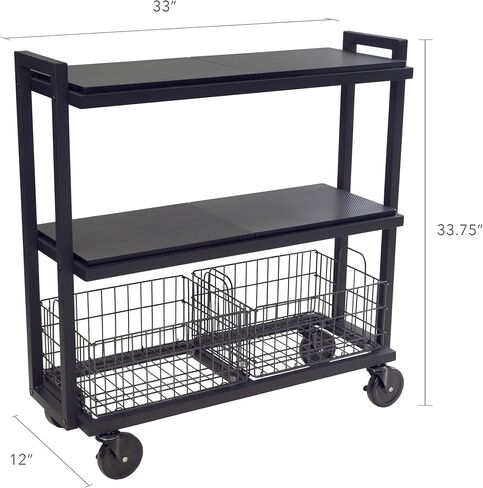 نظام عربة تخزين متنقلة من أتلانتيك، مع أرفف وسلال قابلة للتبديل، إطار فولاذي مطلي بالكامل، 3 طبقات، عجلات دوارة للتنقل، PN 23350329، باللون الأسود in Kuwait