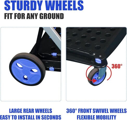 عربة تسوق قابلة للطي، عربة قابلة للطي بطبقتين مع صندوق واحد، عربة أدوات شديدة التحمل مع عجلات دوارة 360 درجة، عربة قابلة للطي متعددة الاستخدامات للتسوق والنزهة والمكتب in Kuwait