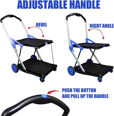 عربة تسوق قابلة للطي، عربة قابلة للطي بطبقتين مع صندوق واحد، عربة أدوات شديدة التحمل مع عجلات دوارة 360 درجة، عربة قابلة للطي متعددة الاستخدامات للتسوق والنزهة والمكتب in Kuwait