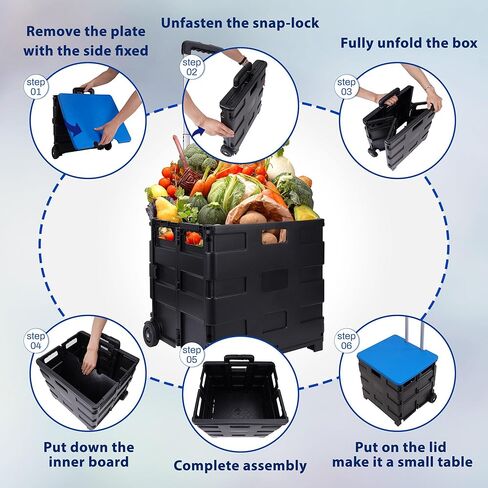 Office Cart Rolling Cart Basket ​Storage Container with Wheels and Handle, 100 lbs Capacity, Made of Heavy Duty Plastic, Blue in Kuwait